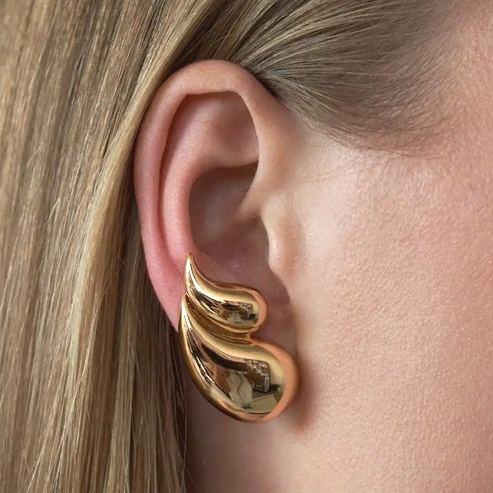 Gold 18K stud statement earrings Teardrop boho modern casual party 💖2/$30